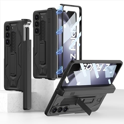 Handy-Klapphülle kompatibel mit Samsung Galaxy Z Fold 5, magnetisches Scharnier, 5-S-S-Stifthalter, robuster Schutz, Displayschutzfolie, robuster Ständer, stoßfeste Abdeckung, Handyschutz (schwarz) Handy-Klapphülle kompatibel mit Samsung Galaxy Z Fold 5, magnetisches Scharnier, 5-S-S-Stifthalter, robuster Schutz, Displayschutzfolie, robuster Ständer, stoßfeste Abdeckung, Handyschutz (schwarz) von CSHNB
