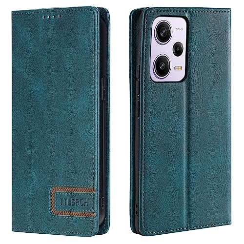 Klapphülle aus hochwertigem Leder, kompatibel mit Xiaomi Redmi Note 12 Pro 5G, magnetische Schutzhülle aus PU-Leder mit [stoßfestem TPU] [Ständer] [Kreditkartenfach], Klapphülle zum Aufklappen (grün) von CSHNB