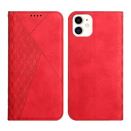 Klapphülle fürs Handy Kompatibel mit iPhone 12, Brieftaschen-Handy-Lederhülle, magnetische Saug-Handyhülle, Kartensteckplatz, Halterung, Flip-Handyhülle, kompatibel mit iPhone 12 Handyschutz(Red) von CSHNB