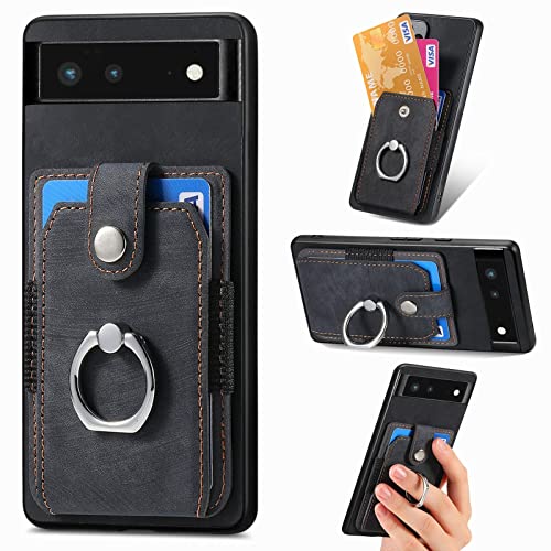 Klapphülle kompatibel mit Google Pixel 6, Ständer und Fallschutz, schlanke Schutzhülle, kompatibel mit Google Pixel 6, Brieftaschen-Hülle mit Kartenhalter, Handyschutz (schwarz) von CSHNB