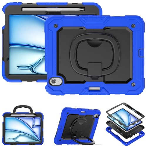 Schutzhülle für Tablet PC, Silikon, kompatibel mit iPad Air 11 Zoll (M3) 2025, mit Stifthalter und Displayschutz, robuste Rundumschutzhülle mit drehbarem Griff, Schutz (Blau von CSHNB
