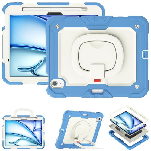Schutzhülle für Tablet PC, Silikon, kompatibel mit iPad Air 11 Zoll (M3) 2025, mit Stifthalter und Displayschutz, robuste Rundumschutzhülle mit drehbarem Griff, Schutz (Blau von CSHNB