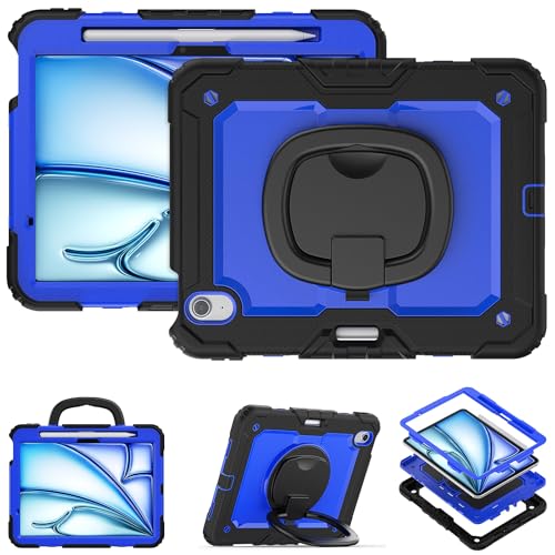 Schutzhülle für Tablet PC, Silikon, kompatibel mit iPad Air 11 Zoll (M3) 2025, mit Stifthalter und Displayschutz, robuste Rundumschutzhülle mit drehbarem Griff, Schutz (Dunkel) von CSHNB