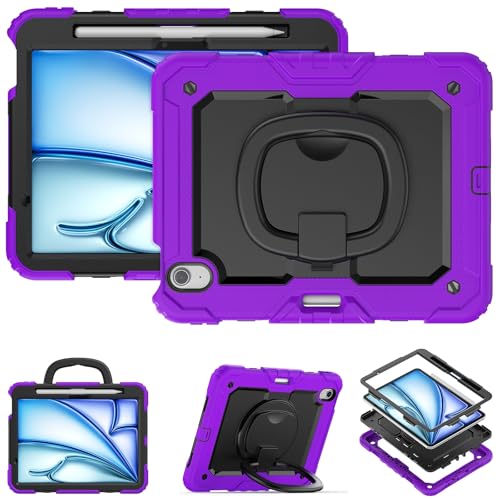 Schutzhülle für Tablet PC, Silikon, kompatibel mit iPad Air 11 Zoll (M3) 2025, mit Stifthalter und Displayschutz, robuste Rundumschutzhülle mit drehbarem Griff, Schutz (Purp von CSHNB