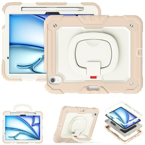 Schutzhülle für Tablet PC, Silikon, kompatibel mit iPad Air 11 Zoll (M3) 2025, mit Stifthalter und Displayschutz, robuste Rundumschutzhülle mit drehbarem Griff (Rosa) von CSHNB