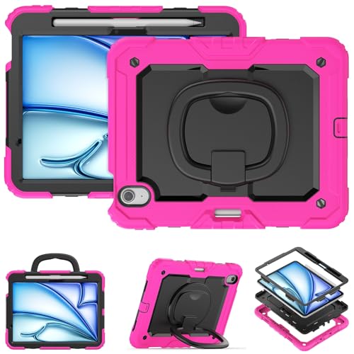 Schutzhülle für Tablet PC, Silikon, kompatibel mit iPad Air 11 Zoll (M3) 2025, mit Stifthalter und Displayschutz, robuste Rundumschutzhülle mit drehbarem Griff (Rosa) von CSHNB