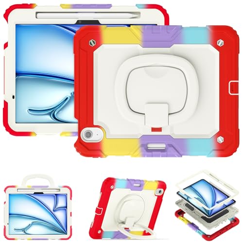 Schutzhülle für Tablet PC, Silikon, kompatibel mit iPad Air 11 Zoll (M3) 2025, mit Stifthalter und Displayschutz, robuste Rundumschutzhülle mit drehbarem Griff (Rot von CSHNB