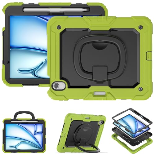 Schutzhülle für Tablet PC, Silikon, kompatibel mit iPad Air 11 Zoll (M3) 2025, mit Stifthalter und Displayschutz, robuste Rundumschutzhülle mit drehbarem Griff (Yell) von CSHNB