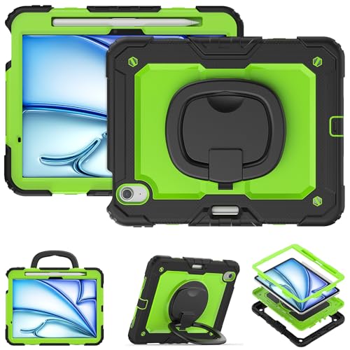 Schutzhülle für Tablet PC, Silikon, kompatibel mit iPad Air 11 Zoll (M3) 2025, mit Stifthalter und Displayschutz, robuste Rundumschutzhülle mit drehbarem Griff (Yell) von CSHNB
