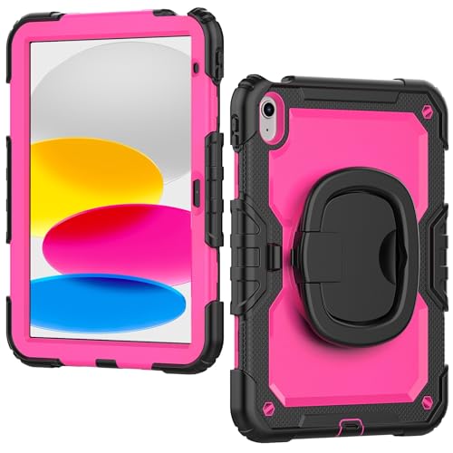 Schutzhülle für Tablet PC, robuste und strapazierfähige Silikonhülle, kompatibel mit iPad 11. Generation A16 11 Zoll (2025) mit Displayschutz und drehbarem Griff (Rosa 2) von CSHNB