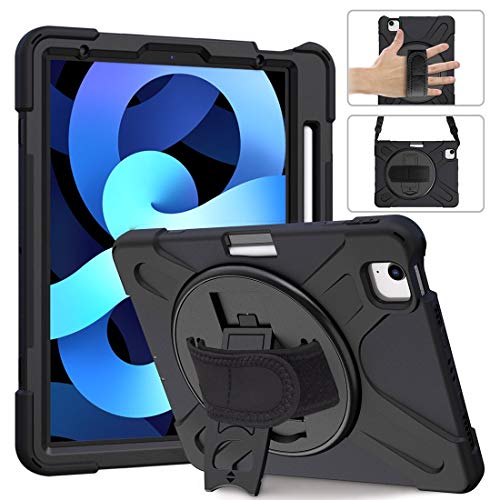 Tablet-PC-Hülle, 3-in-1, bruchfest, kompatibel mit iPad Air4 27,7 cm (11 Zoll) 2020, sturzsicher, staubdicht, stoßfest, 360 Grad drehbar, Multifunktions-Griffhalterung, Schwarz von CSHNB