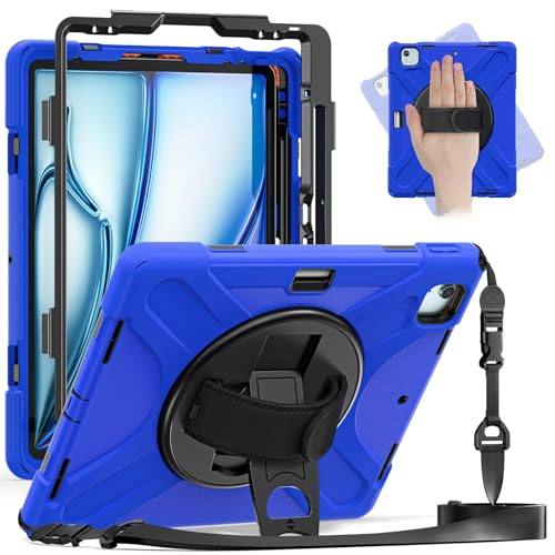 Tablet-PC-Hülle, kompatibel mit iPad Air 13 Zoll M2 (2024)/Pro 12.9 2022/2021/2018, robust, stoßfest, Fallschutz mit Stifthalter, Schultergurt, Schutzhülle (blau) von CSHNB