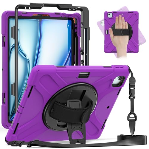 Tablet-PC-Hülle, kompatibel mit iPad Air 13 Zoll M2 (2024)/Pro 12.9 2022/2021/2018, robust, stoßfest, Fallschutz mit Stifthalter, Schultergurt, Schutzhülle (violett) von CSHNB