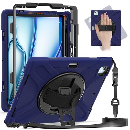 Tablet-PC-Hülle, kompatibel mit iPad Air 13 Zoll M2 (2024) / Pro 12,9 Zoll 2022/2021/2018, robust, stoßfest, Fallschutz mit Stifthalter, Schultergurt, Schutzhülle (Marineblau B) von CSHNB