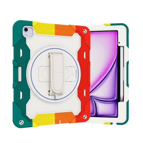 Tablet PC Hülle Kinderhülle kompatibel mit iPad Air 13 Zoll M3 2025/Air 13 Zoll M2 2024, elastische Halterung mit mehreren Winkeln + 360° verstellbare, drehbare Handschlaufe, bruchsichere Schale, stur von CSHNB
