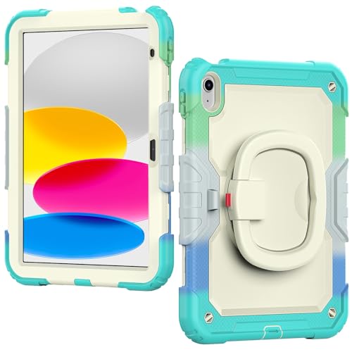 Tablet PC Hülle Kompatibel mit iPad 11th Generation A16 11 Zoll 2025 Hülle mit Displayschutzfolie, Robuste, Vollschutz Hülle mit Schwenkbarem Griff und Silikonhülle Schutz(Light Blue 2) von CSHNB