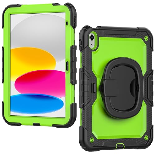 Tablet PC Hülle Kompatibel mit iPad 11th Generation A16 11 Zoll 2025 Hülle mit Displayschutzfolie, Robuste, Vollschutz Hülle mit Schwenkbarem Griff und Silikonhülle Schutz(Yellow Green 2) von CSHNB
