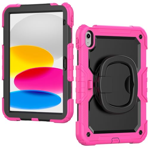 Tablet PC Hülle Kompatibel mit iPad 11th Generation A16 11 Zoll 2025 Hülle mit Displayschutzfolie, Robuste, Vollschutz Hülle mit Schwenkbarem Griff und Silikonhülle Schutz (Rose) von CSHNB