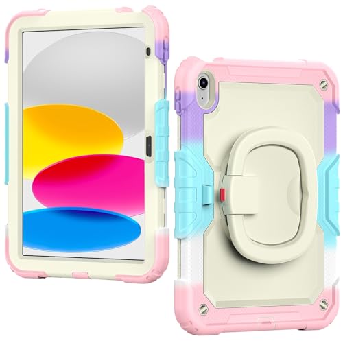 CSHNB Tablet PC Hülle Kompatibel mit iPad 11. Generation A16 11 Zoll 2025 Hülle mit Displayschutzfolie, strapazierfähige Ganzkörper-Schutzhülle, drehbarer Griff, Silikonhülle Schutz(Pink 1) von CSHNB