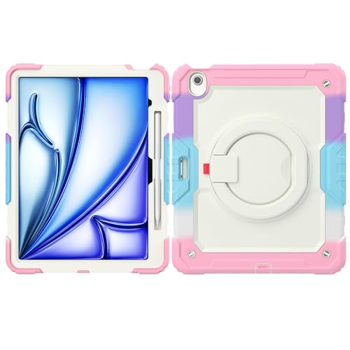 Tablet PC-Hülle Kompatibel mit iPad Air 13 Zoll (M3) 2025 Hülle mit Stifthalter+Displayschutz, robuster Ganzkörperschutz robuste Hülle Silikonhülle mit Drehgriff Abdeckung(Pembe) von CSHNB