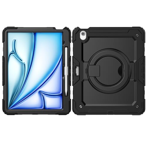 Tablet PC-Hülle Kompatibel mit iPad Air 13 Zoll (M3) 2025 Hülle mit Stifthalter+Displayschutz, robuster Ganzkörperschutz robuste Hülle Silikonhülle mit Drehgriff Abdeckung(Siyah) von CSHNB