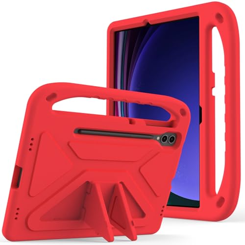 Tablet-Schutzhülle für Kinder, kompatibel mit Samsung Galaxy Tab S9 FE Plus SM-X610/SM-X616 12,5 Zoll, leicht, stoßfest, Griff, Ständer, kinderfreundlich, Schutzhülle (rot) von CSHNB