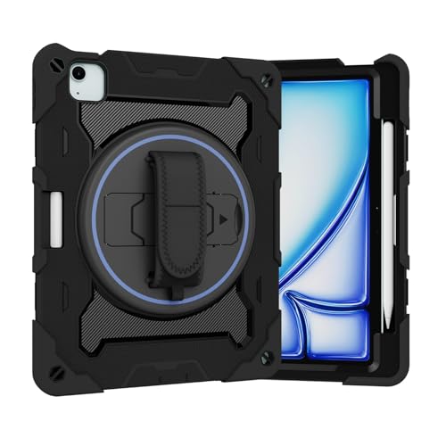 Tablet-Schutzhülle für Kinder, kompatibel mit iPad Air 27,9 cm (11 Zoll) 2024, elastische Halterung mit mehreren Winkeln + 360° verstellbare drehbare Handschlaufe, 3-in-1, bruchfeste Schale von CSHNB