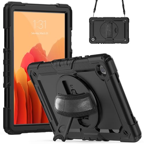 Tablet-Schutzhülle kompatibel mit Samsung Galaxy Tab A7 26,4 cm (10,4 Zoll) SM-T500/T505 (2020), mit Displayschutzfolie, Ständer, Schultergurt, stoßfest, robust, um 360° drehbar, Handschlaufe und von CSHNB