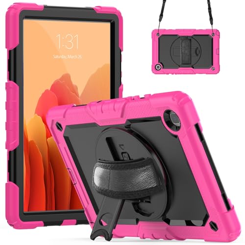 Tablet-Schutzhülle kompatibel mit Samsung Galaxy Tab A7 26,4 cm (10,4 Zoll) SM-T500/T505 (2020), mit Displayschutzfolie, Ständer, Schultergurt, stoßfest, robust, um 360° drehbar, Handschlaufe und von CSHNB