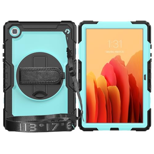Tablet-Schutzhülle kompatibel mit Samsung Galaxy Tab A7 26,4 cm (10,4 Zoll) SM-T500/T505 (2020), mit Displayschutzfolie, Ständer, Schultergurt, stoßfest, robust, um 360° drehbar, Handschlaufe und von CSHNB