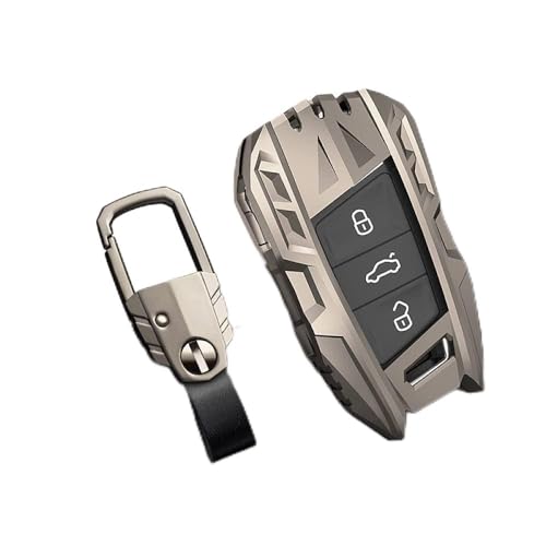 CSHU Metallschutz Autoschlüssel Hülle Schlüsselanhänger Ring Schlüsseltasche, passend für VW Volkswagen Polo Bora Tiguan Passat Golf 6 Lavida Scirocco,B Grau von CSHU