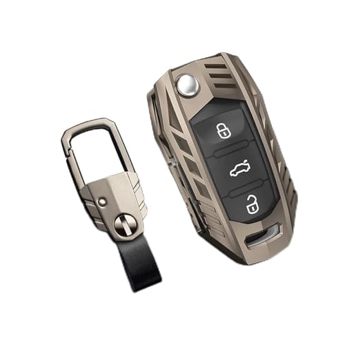 CSHU Metallschutz Autoschlüssel Hülle Schlüsselanhänger Ring Schlüsseltasche, passend für VW Volkswagen Polo Bora Tiguan Passat Golf 6 Lavida Scirocco,C Grau von CSHU