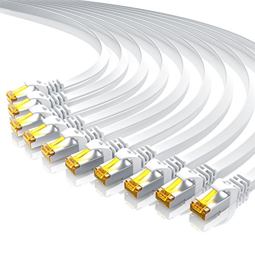 10 x 0,25m CAT 7 Netzwerkkabel Flach - Ethernet Kabel - Gigabit Lan 10 Gbit s - Patchkabel - Flachbandkabel - Verlegekabel - Cat.7 U FTP PIMF Schirmung mit RJ 45 Stecker - Switch Router Modem von CSL-Computer