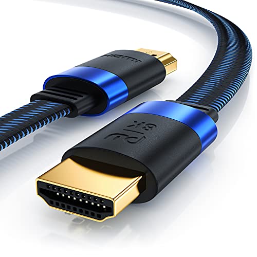 8k HDMI Kabel 2.1 - Flachbandkabel Ultra High Speed II - mit Ethernet – 1,5m (Meter) - 8K UHD II - 3D TV – eARC - HDR10+ - 4320 p - 120 Hz mit DSC - 7680 x 4320 – Stoffummantelung - Verlegekabel von CSL-Computer