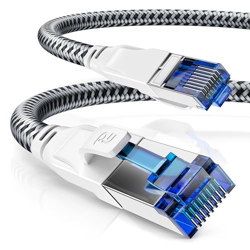 CSL 0,25m 25cm CAT 8 Netzwerkkabel 40 Gbits, 0,25 Meter Baumwollmantel LAN Kabel Patchkabel Datenkabel RJ45, CAT 8 Gigabit Ethernet Cable, 40000 Mbits Geschwindigkeit, S/FTP PIMF Schirmung, weiß von CSL-Computer