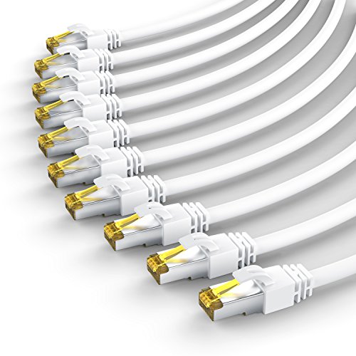 CSL - 10 x 0,25m CAT 7 Netzwerkkabel Gigabit Ethernet LAN Kabel - 10000 Mbit s - Patchkabel - Cat.7 Rohkabel S FTP PIMF Schirmung mit RJ 45 Stecker - Switch Router Modem Access Point von CSL-Computer