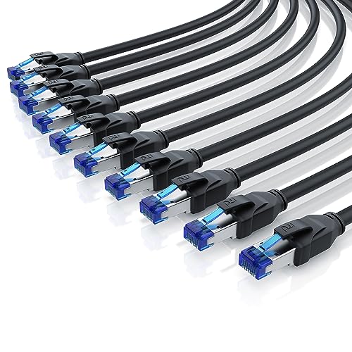 CSL 10 x 0,25m CAT 8.1 Netzwerkkabel 40 Gbits - LAN Kabel Patchkabel Datenkabel - CAT 8 High Speed Gigabit Ethernet Cable - 40000 Mbits Glasfaser Geschwindigkeit - S/FTP PIMF Schirmung RJ45 Stecker von CSL-Computer