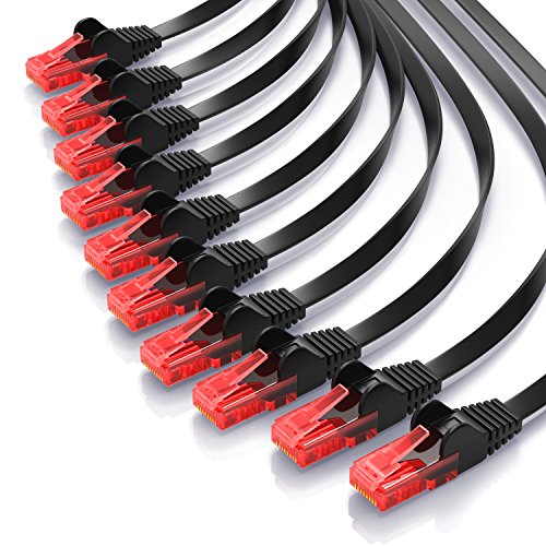 CSL - 10 x 0,5m - Cat 6 Netzwerkkabel Flach - Gigabit Ethernet LAN - RJ45 Kabel Flachbandkabel Verlegekabel - 10 100 1000 Mbit s - Patchkabel Flachkabel - Kompatibel zu Cat.5 Cat.5e Cat.6 - schwarz von CSL-Computer