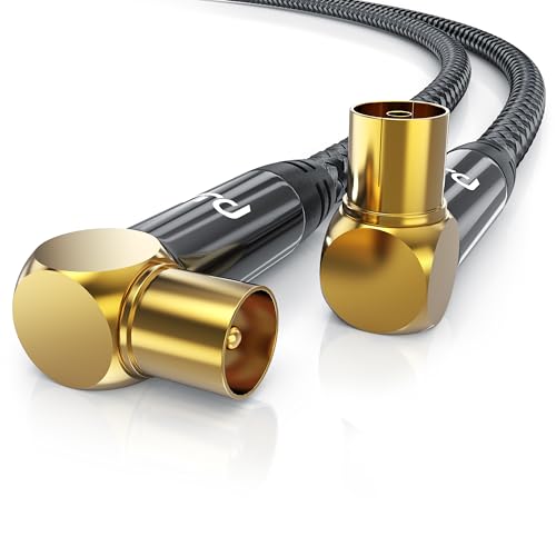 CSL - 10m HDTV Antennenkabel mit Braiding - Antennenstecker (Winkel) zu Antennenkupplung (Winkel) - 135Db 75 Ohm - 90° Grad gewinkelt – DVB-T und DVB-T2 DVB-C DVB-S DVB-S2 Radio UKW DAB von CSL-Computer