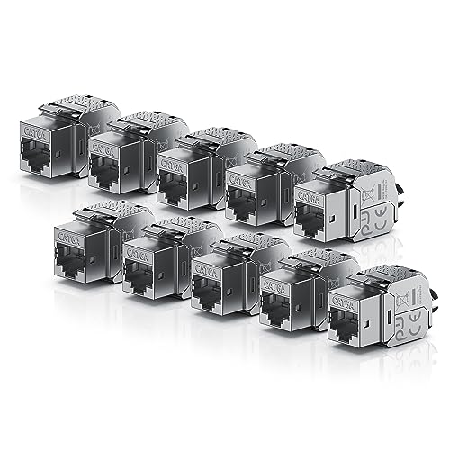 CSL - 10x Keystone Modul CAT.6a für Ethernet LAN Kabel Stecker - RJ45 Buchse- feldkonfektionierbar – Keystone Jack – 500 MHz - bis zu 10000 Mbit/s - farbcodiert – werkzeuglose Snap-In Montage von CSL-Computer