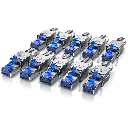 CSL - 10x Netzwerkstecker feldkonfektionierbar RJ45 CAT 6 CAT 7 CAT 8 - geschirmt 40 GBit/s 2000 MHz Ethernet werkzeuglos LAN Kabel - Crimpstecker Steckverbinder für Netzwerkkabel Verlegekabel von CSL-Computer