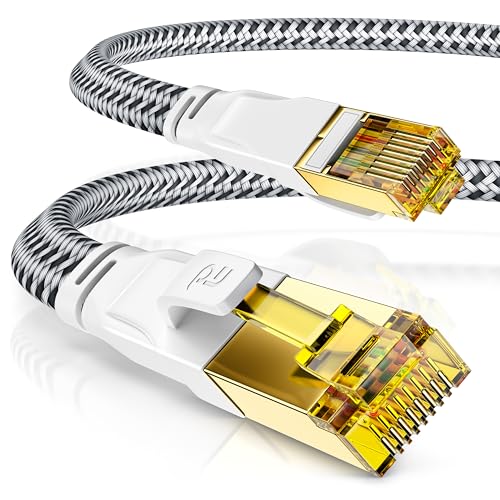 CSL - 15m CAT 7 Netzwerkkabel Flach 40 Gbits - Baumwollmantel - LAN Kabel Patchkabel Datenkabel - CAT.7 Gigabit RJ45 Ethernet Cable - 10000 Mbits Geschwindigkeit - Flachbandkabel - Verlegekabel von CSL-Computer