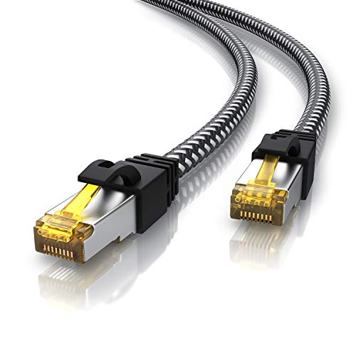 CSL - 15m CAT 7 Netzwerkkabel Gigabit Ethernet LAN Kabel - Baumwollmantel - 10000 Mbit s - Patchkabel - Cat.7 Rohkabel S FTP PIMF Schirmung mit RJ 45 Stecker - Switch Router Modem Access Point von CSL-Computer