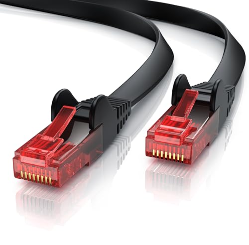 CSL - 1m Cat 6 Netzwerkkabel Flach - Gigabit Ethernet LAN - RJ45 Kabel Flachbandkabel Verlegekabel - 10 100 1000 Mbit s - Patchkabel Flachkabel - schwarz von CSL-Computer
