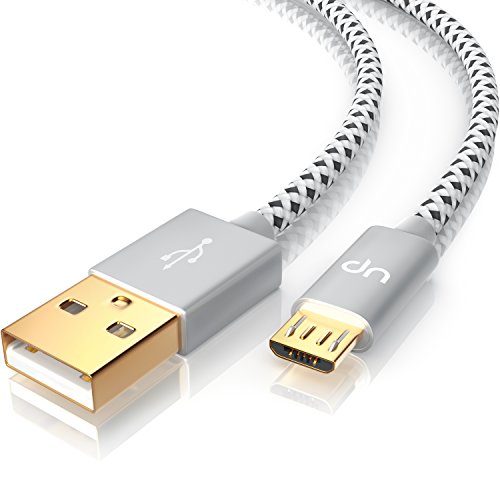 CSL - 1m Micro USB Kabel - 2,4A Schnellladekabel - Naylonkabel Metallstecker - High Speed Ladekabel - Silber metallic - 1 Meter von CSL-Computer