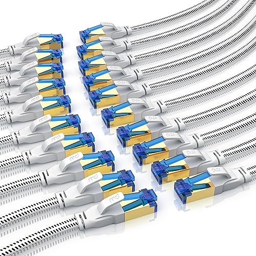 CSL - 20 x 1m CAT 8.1 Netzwerkkabel Flach 40 Gbits, Baumwollmantel LAN Kabel Patchkabel, CAT 8 Gigabit RJ45 Ethernet Cable, 40000 Mbits Geschwindigkeit, Flachbandkabel, Verlegekabel Cat 6 Cat 7 von CSL-Computer