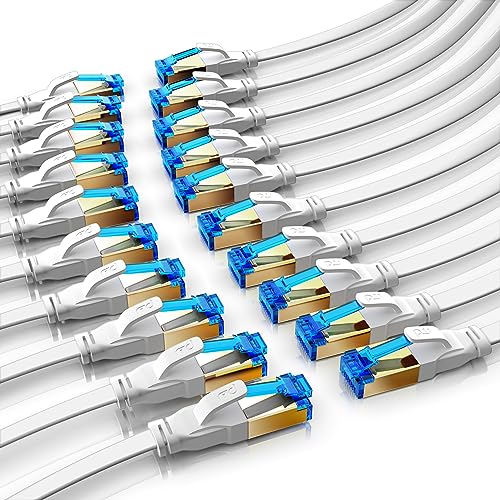 CSL - 20 x 1m CAT 8.1 Netzwerkkabel Flach 40 Gbits, LAN Kabel Patchkabel, CAT 8 Gigabit RJ45 Ethernet Cable, 40000 Mbits Glasfaser Geschwindigkeit, Flachbandkabel, Verlegekabel, Cat 6 Cat 7 Cat 8 von CSL-Computer