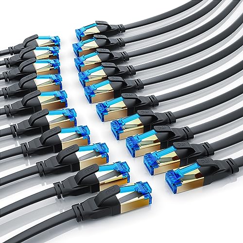 CSL - 20 x 1m CAT 8.1 Netzwerkkabel Flach 40 Gbits, LAN Kabel Patchkabel, CAT 8 Gigabit RJ45 Ethernet Cable, 40000 Mbits Glasfaser Geschwindigkeit, Flachbandkabel, Verlegekabel, Cat 6 Cat 7 Cat 8 von CSL-Computer