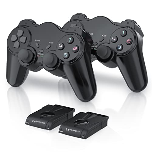 CSL - 2x Funk Controller für PS2 Playstation 2 Dual Vibration, wireless Gamepad PS 2 kabellos, schwarz von CSL-Computer