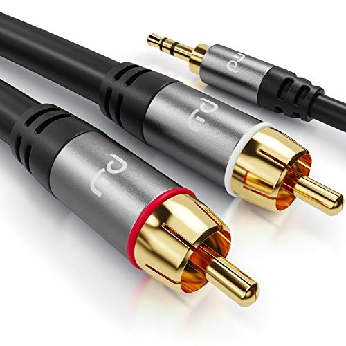 CSL - 3m Cinchkabel Stereo 3,5mm Klinke zu 2X Cinch - AUX Eingänge Audio 3,5mm Klinken Stecker zu 2X Cinch RCA Stecker - Metellgehäuse vergoldet Audiokabel doppelt geschirmt von CSL-Computer